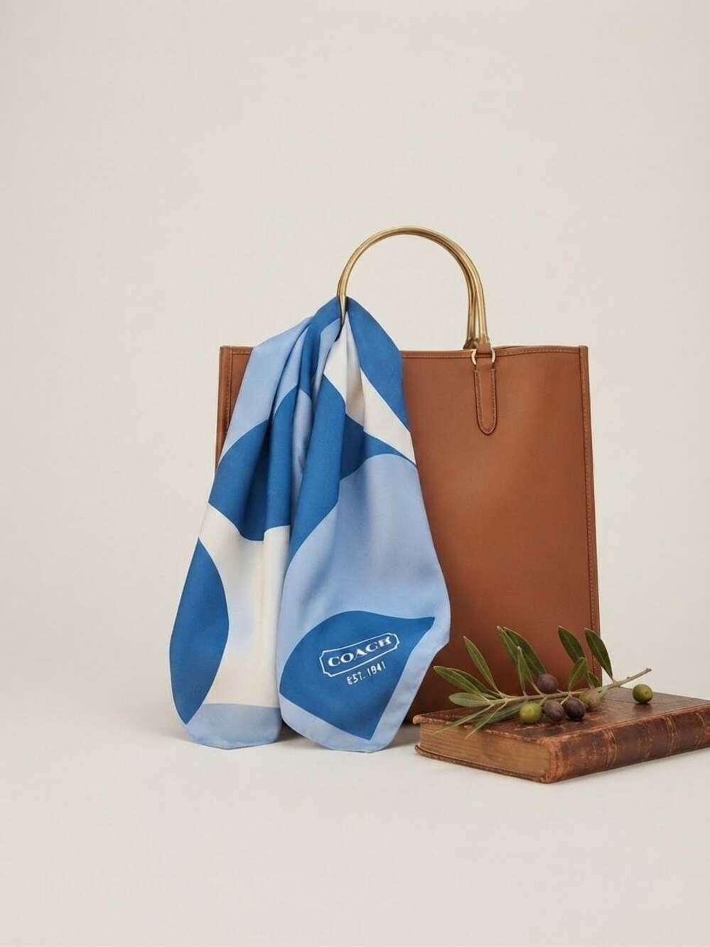 Coach Y2K Blue and White Geometric Silk Square Scarf